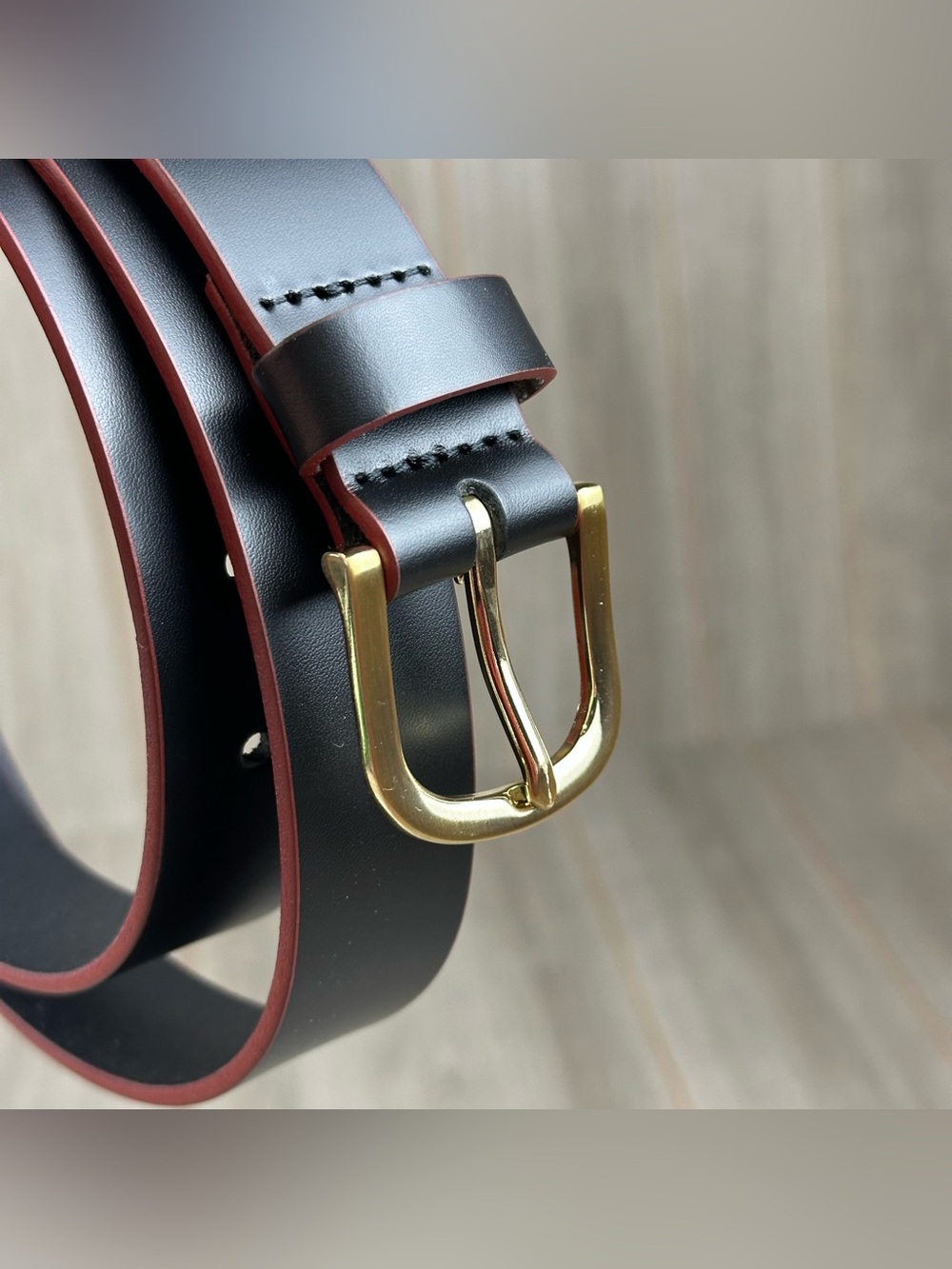 Lamds End X Delta Belt Mens 38  Black W/ Gold Buckle NWOT